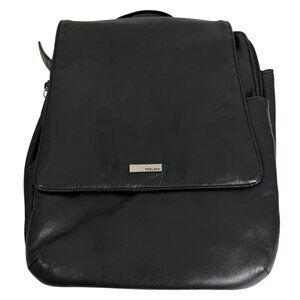 PERLINA Black Leather Backpack Multiple Compartments Front Flap Snap Closure VTG